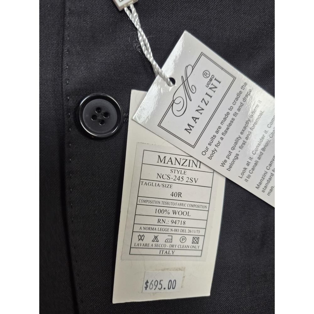 Manzini Suit Jacket Mens 40R Black Super 150s Wool Italy NWT Notch Lapel - Picture 4 of 16